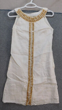 Kas Designs Mini Dress Women's S White Wooden Beads Linen Pockets